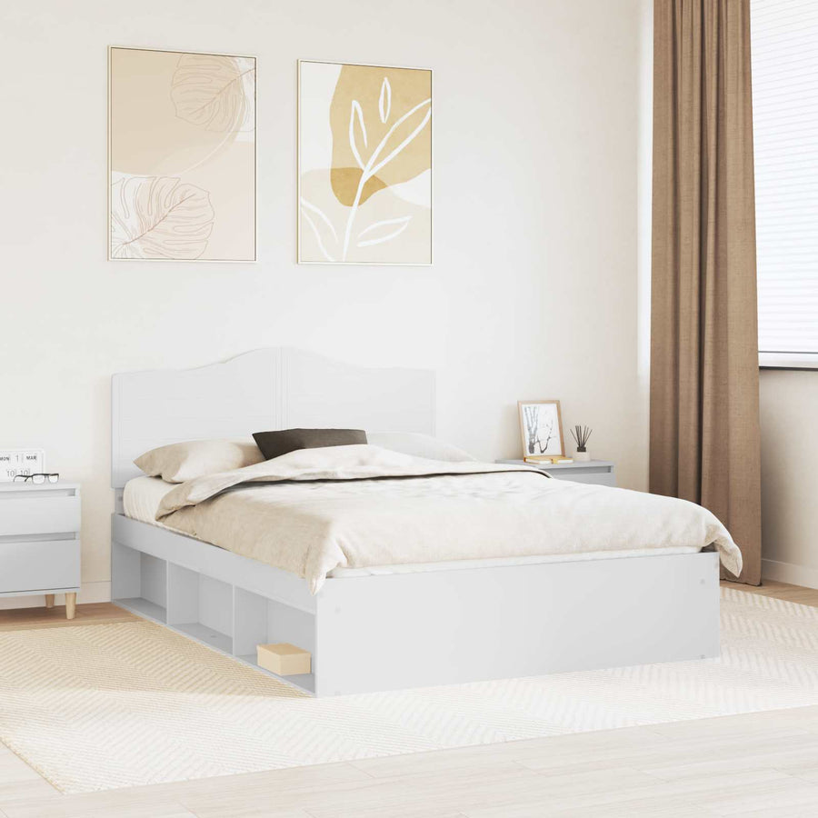 Bedframe met hoofdeinde Wit 140 x 200 cm Massief grenenhout