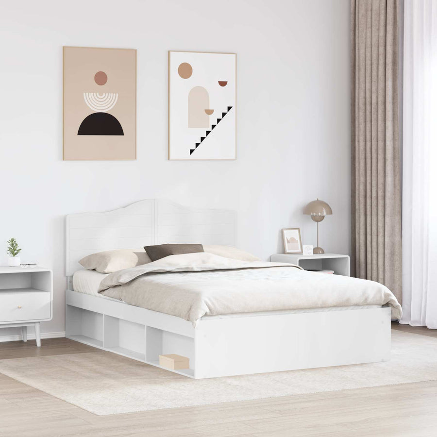Bedframe met hoofdeinde Wit 140 x 200 cm Massief grenenhout