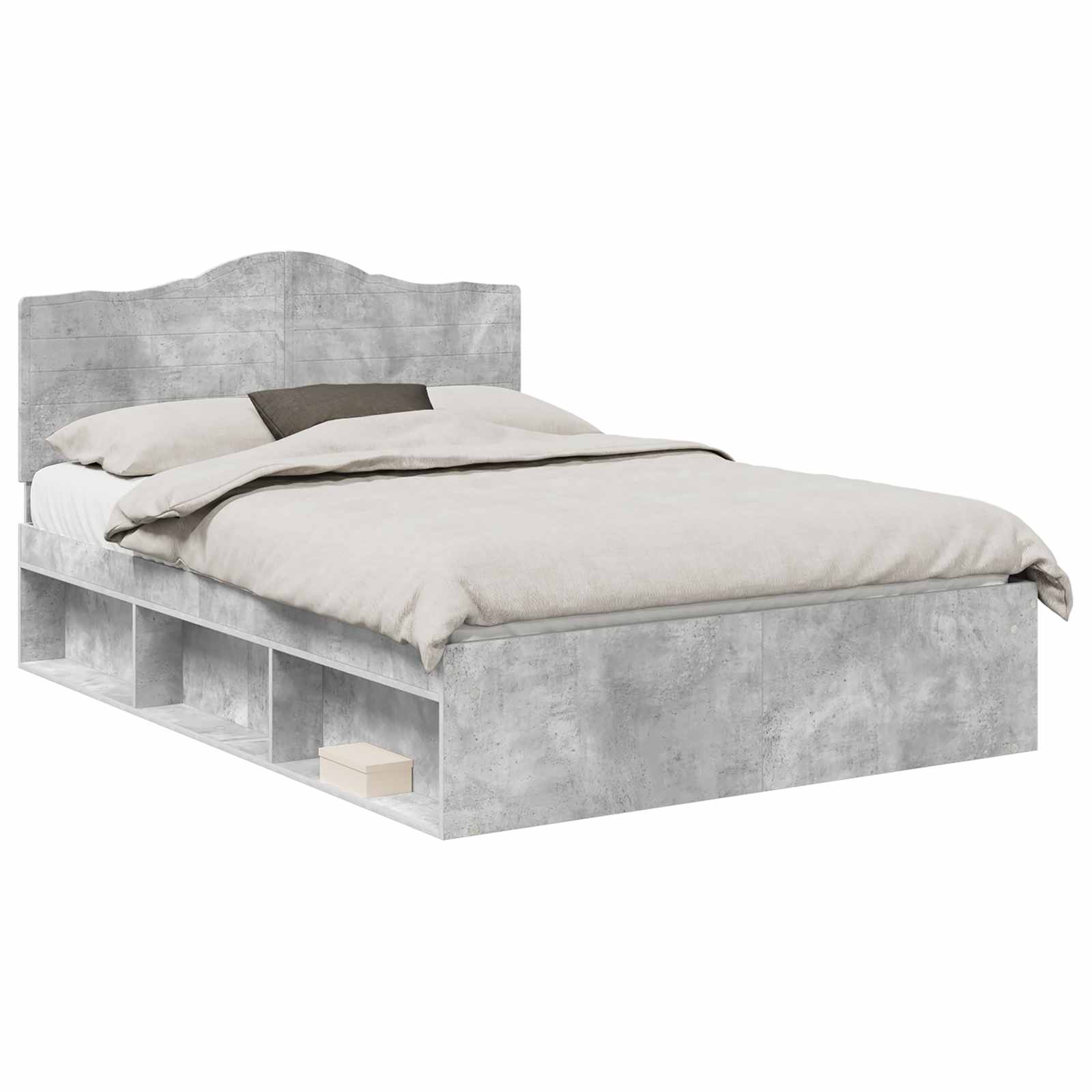 Bedframe met hoofdeinde Beton 140 x 200 cm Massief grenenhout