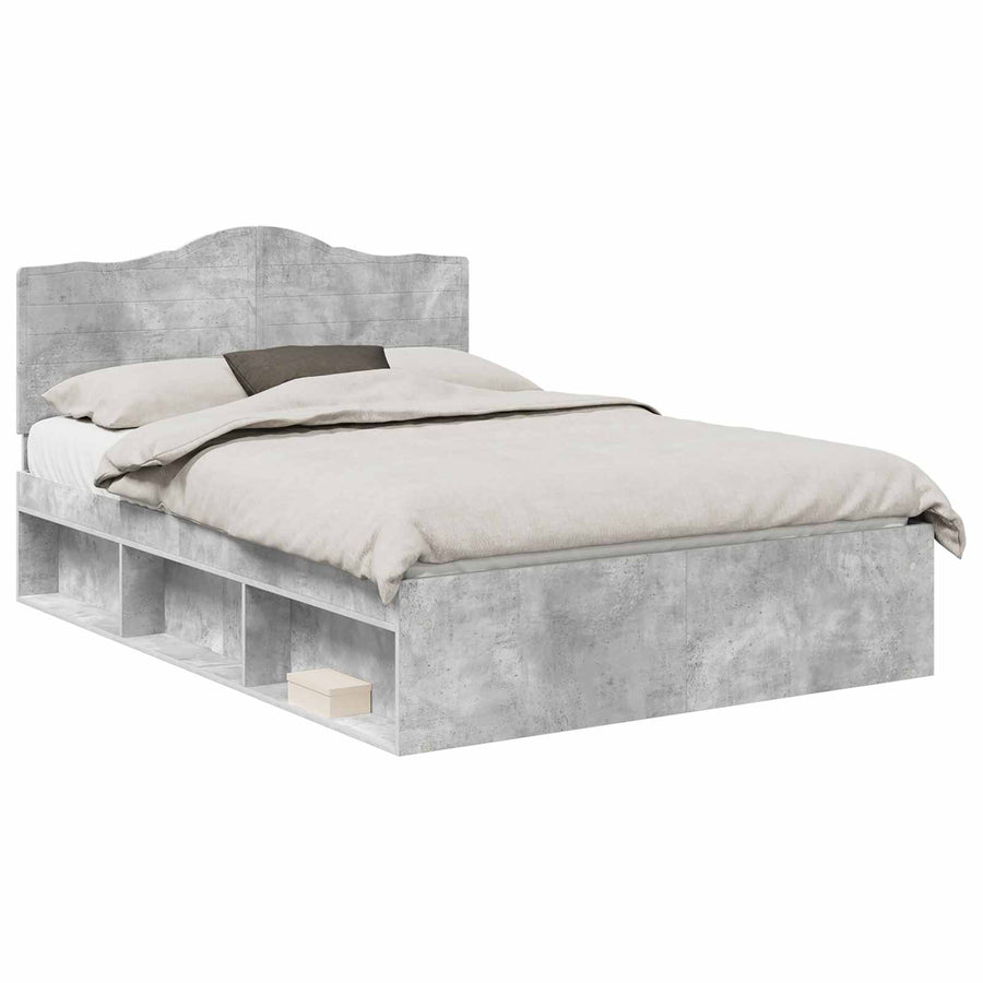 Bedframe met hoofdeinde Beton 140 x 200 cm Massief grenenhout
