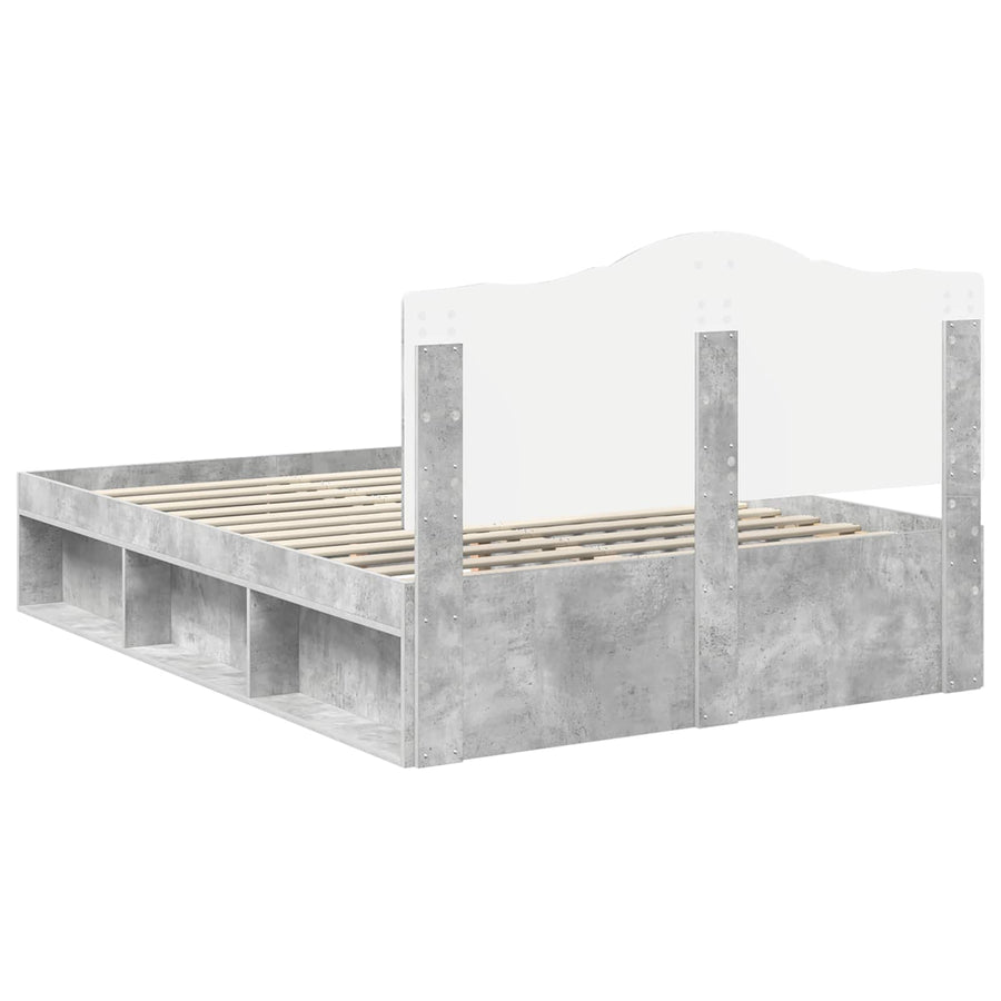 Bedframe met hoofdeinde Beton 140 x 200 cm Massief grenenhout