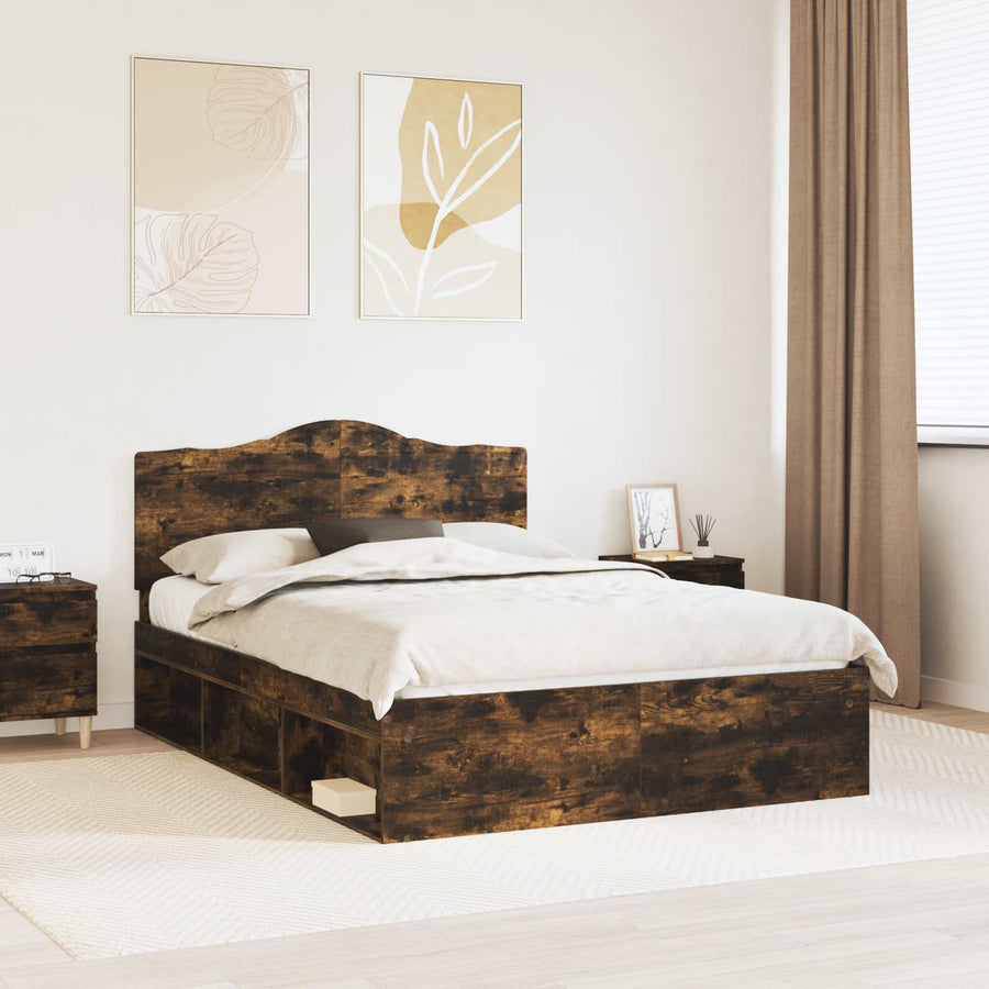 Bedframe Gerookt eiken 140 x 200 cm Massief grenenhout