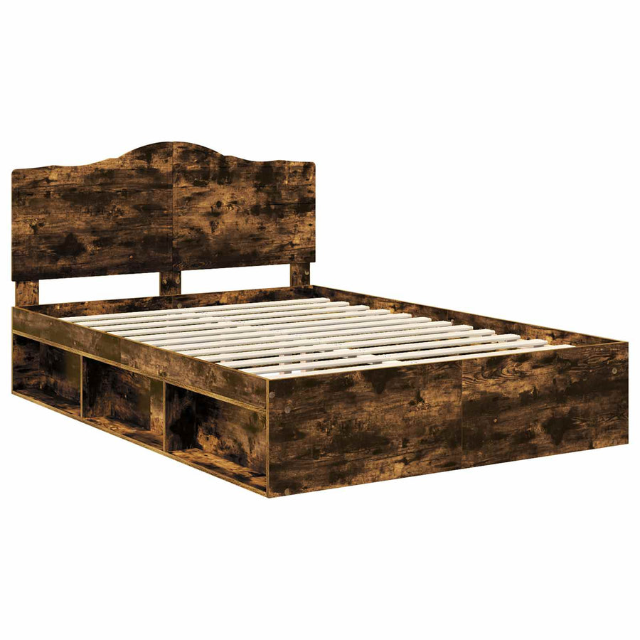 Bedframe Gerookt eiken 140 x 200 cm Massief grenenhout