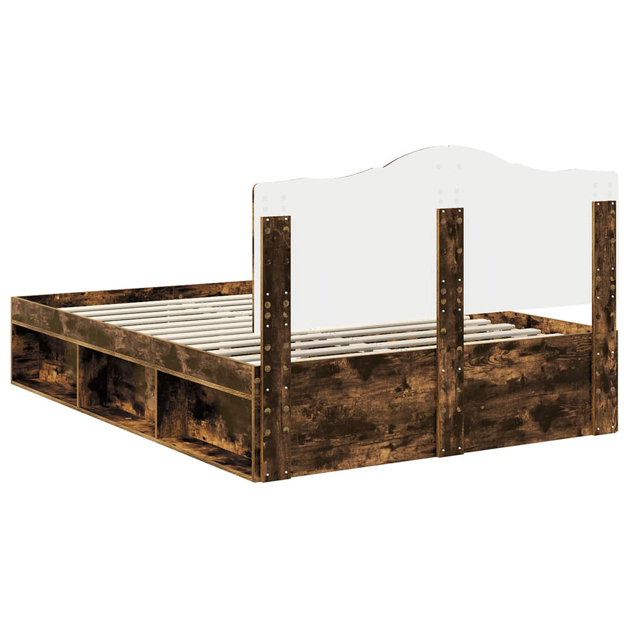 Bedframe Gerookt eiken 140 x 200 cm Massief grenenhout