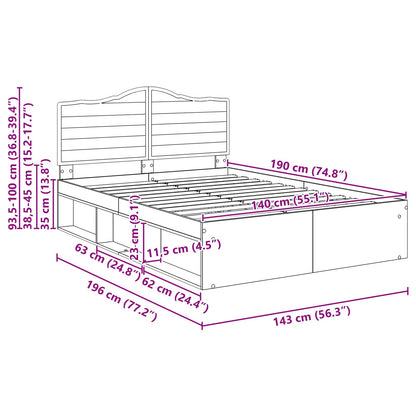 Bedframe met hoofdeinde Sonoma 140 x 190 cm Massief grenenhout