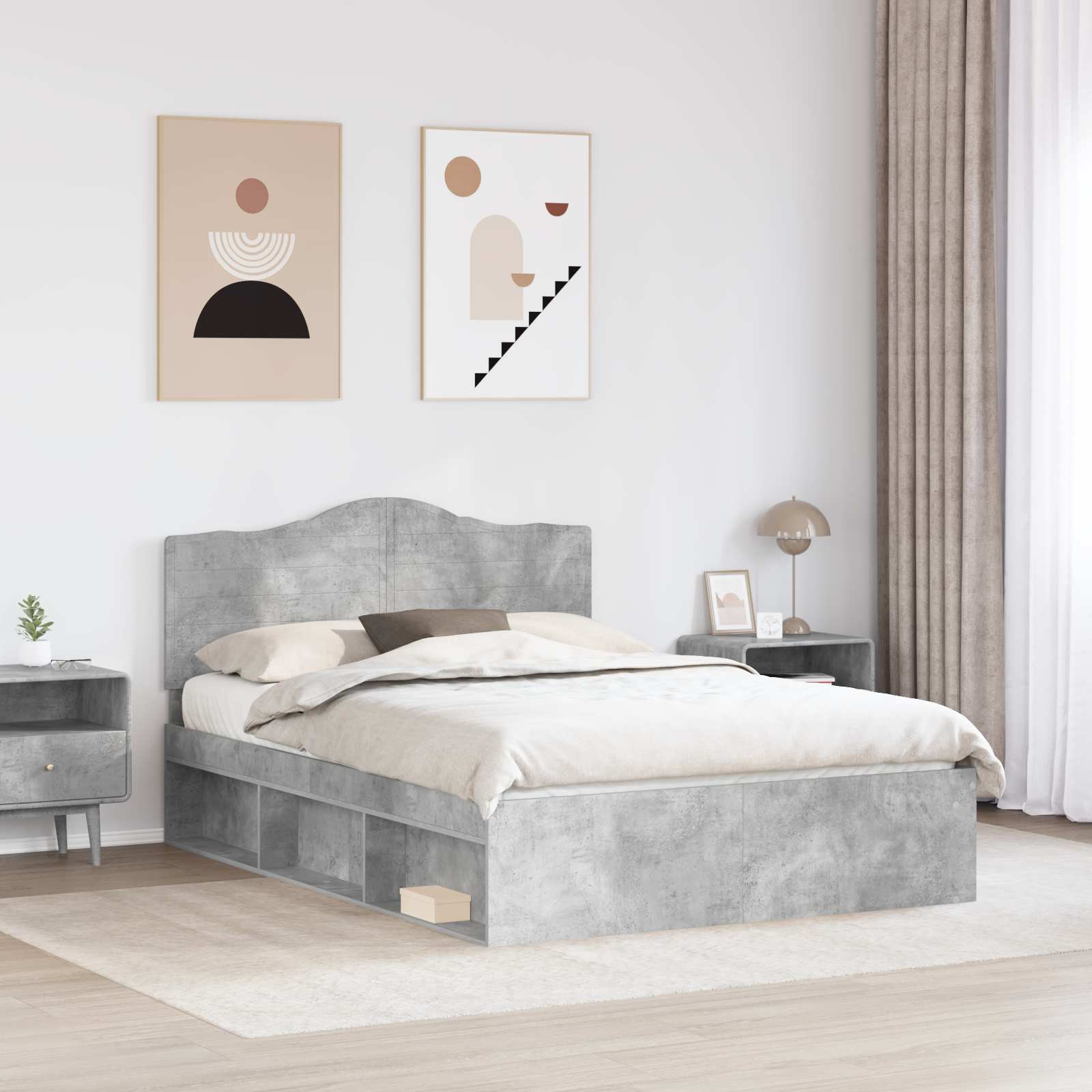 Bedframe met hoofdeinde Beton 140 x 190 cm Massief grenenhout