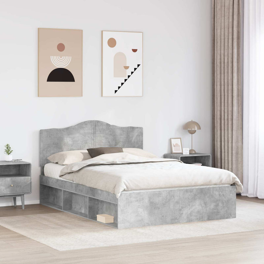 Bedframe met hoofdeinde Beton 140 x 190 cm Massief grenenhout