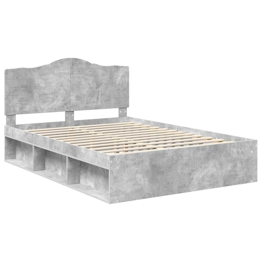 Bedframe met hoofdeinde Beton 140 x 190 cm Massief grenenhout