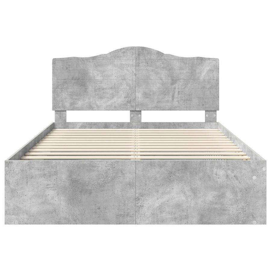 Bedframe met hoofdeinde Beton 140 x 190 cm Massief grenenhout