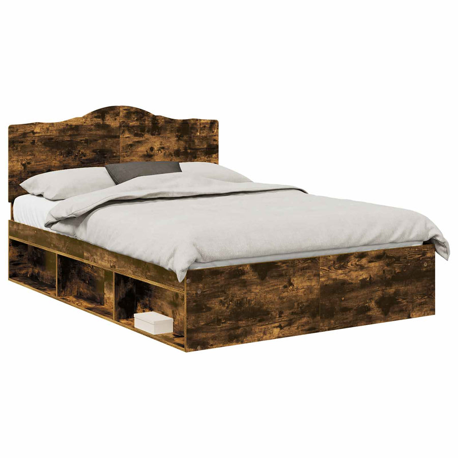 Bedframe Gerookt eiken 140 x 190 cm Massief grenenhout