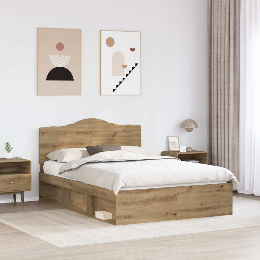 Bedframe Ambachtelijk eiken 140 x 190 cm Massief grenenhout