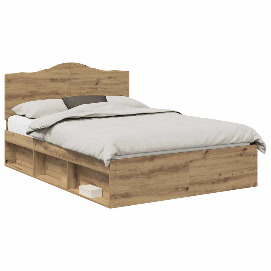 Bedframe Ambachtelijk eiken 140 x 190 cm Massief grenenhout
