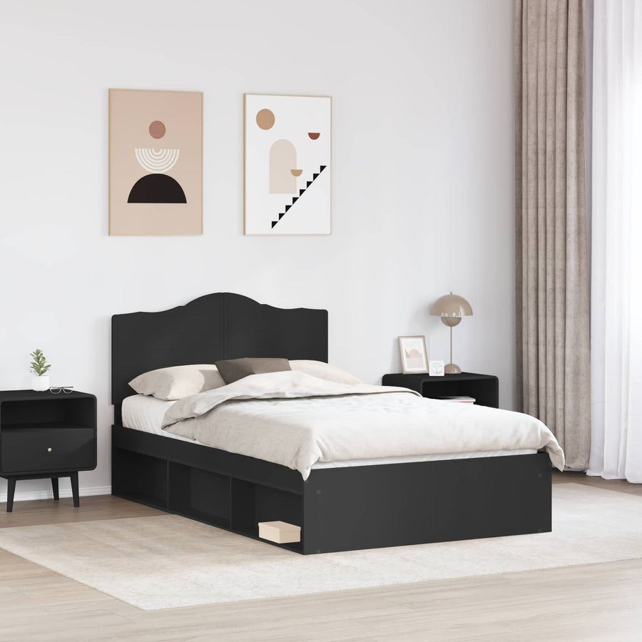 Bedframe met hoofdeinde Zwart 135 x 190 cm Massief grenenhout