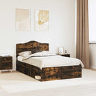 Smoked Oak Bed Frame 135 x 190 cm Solid Pine Wood