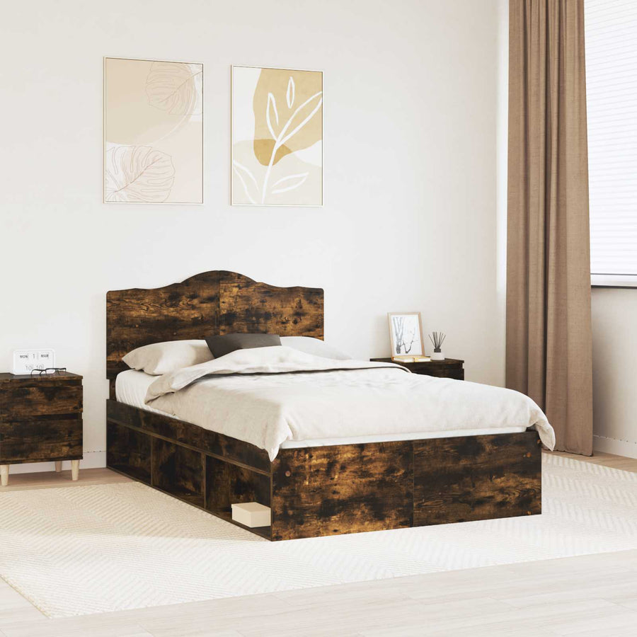 Bedframe Gerookt eiken 135 x 190 cm Massief grenenhout