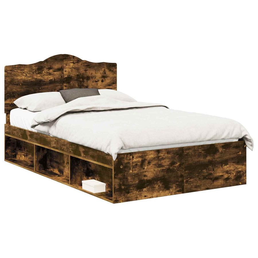 Bedframe Gerookt eiken 135 x 190 cm Massief grenenhout