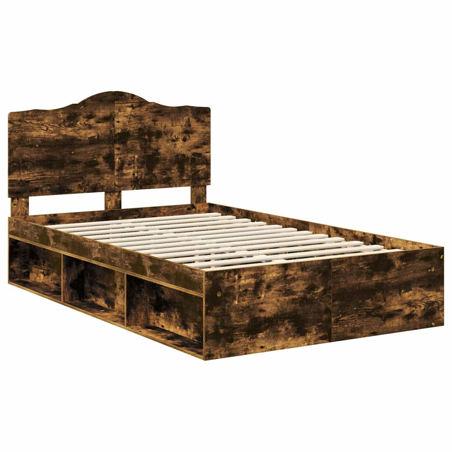 Bedframe Gerookt eiken 135 x 190 cm Massief grenenhout