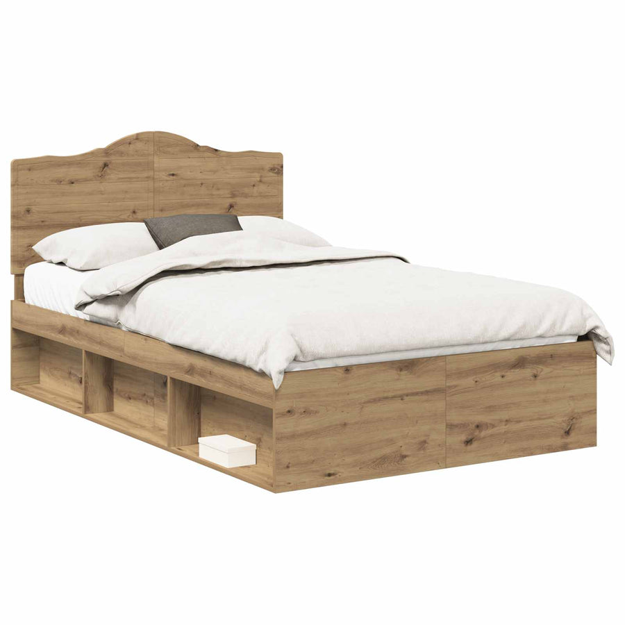 Bedframe Ambachtelijk eiken 135 x 190 cm Massief grenenhout