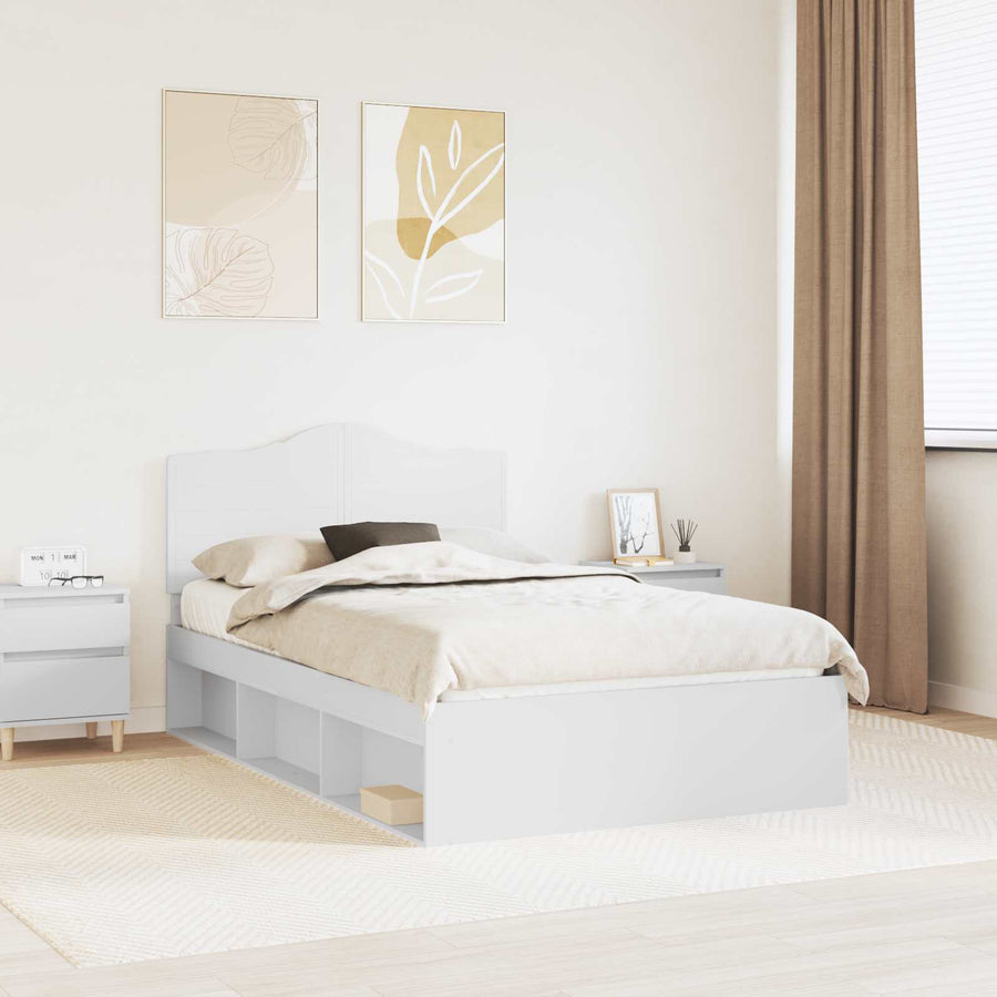 Bedframe met hoofdeinde Wit 120 x 200 cm Massief grenenhout