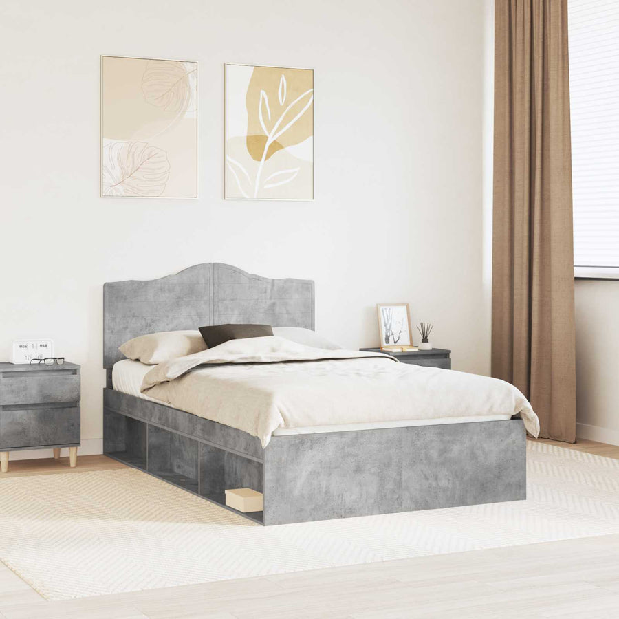 Bedframe met hoofdeinde Beton 120 x 200 cm Massief grenenhout