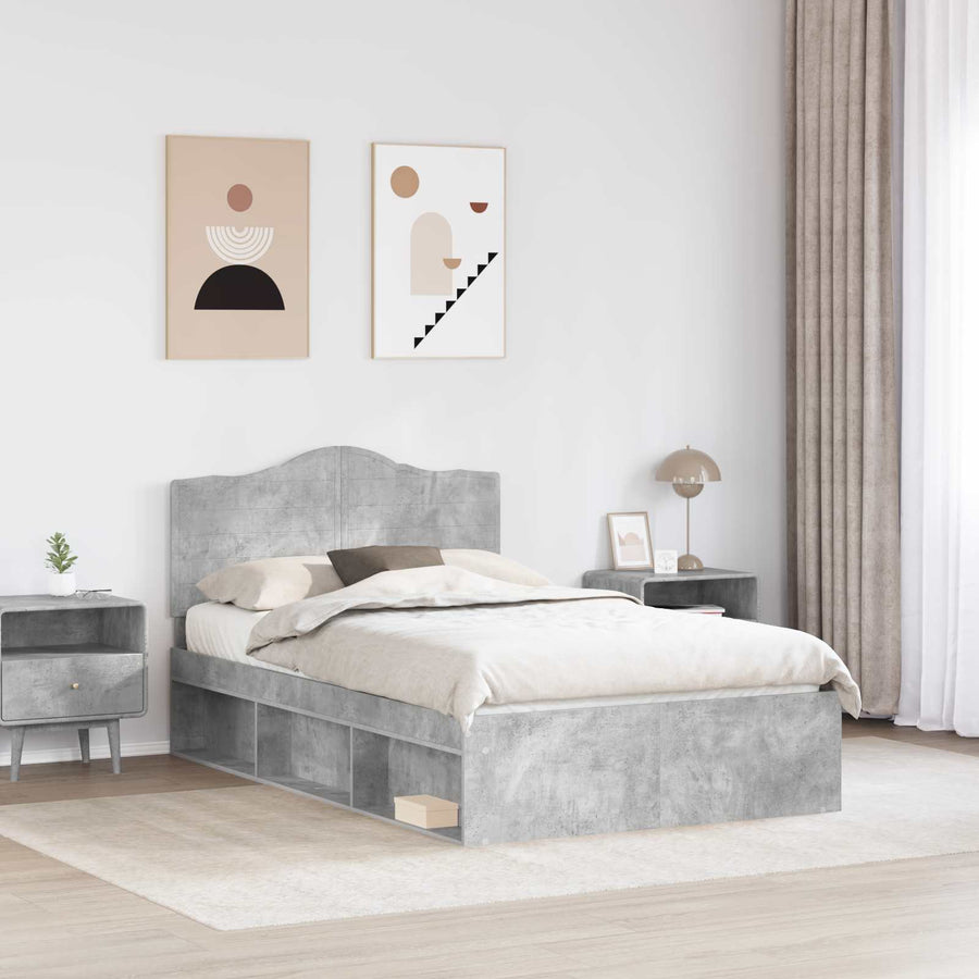 Bedframe met hoofdeinde Beton 120 x 200 cm Massief grenenhout