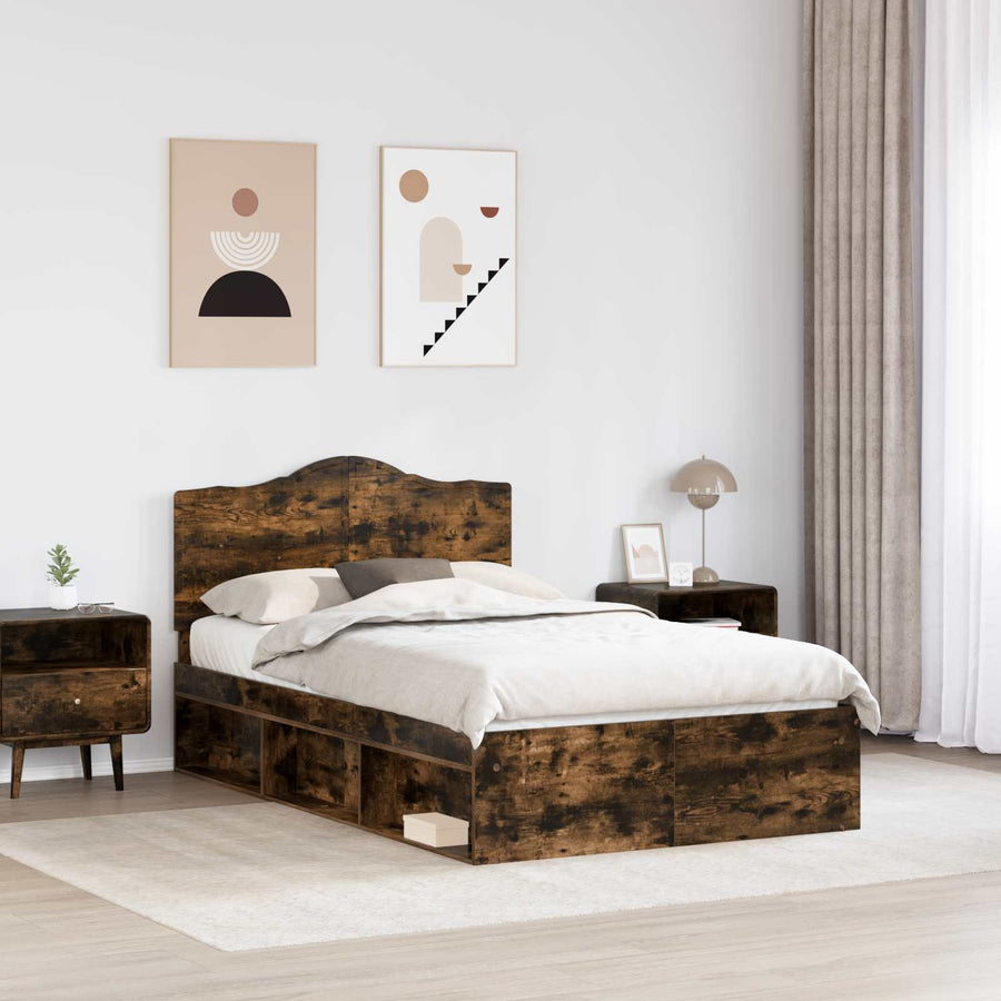 Bedframe Gerookt eiken 120 x 200 cm Massief grenenhout