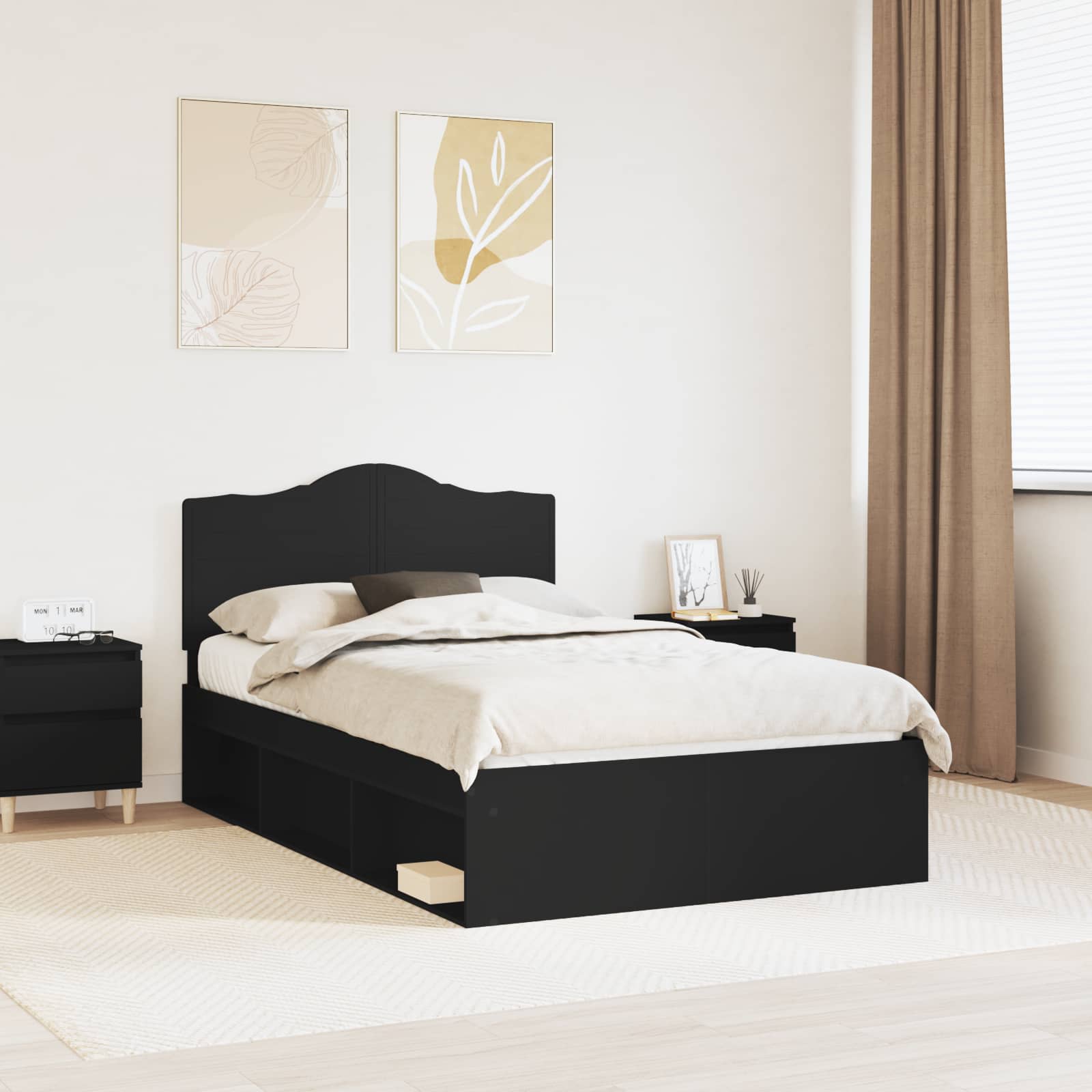 Bedframe met hoofdeinde Zwart 120 x 190 cm Massief grenenhout