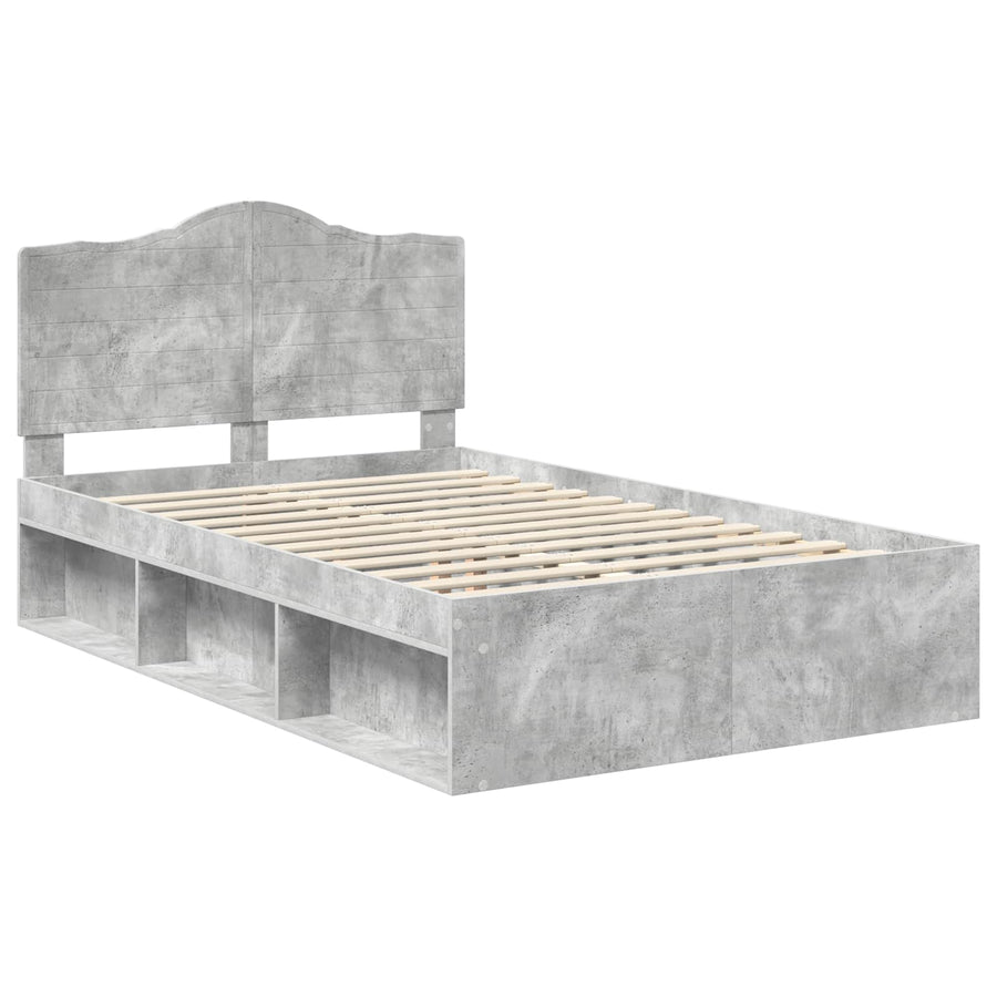 Bedframe met hoofdeinde Beton 120 x 190 cm Massief grenenhout