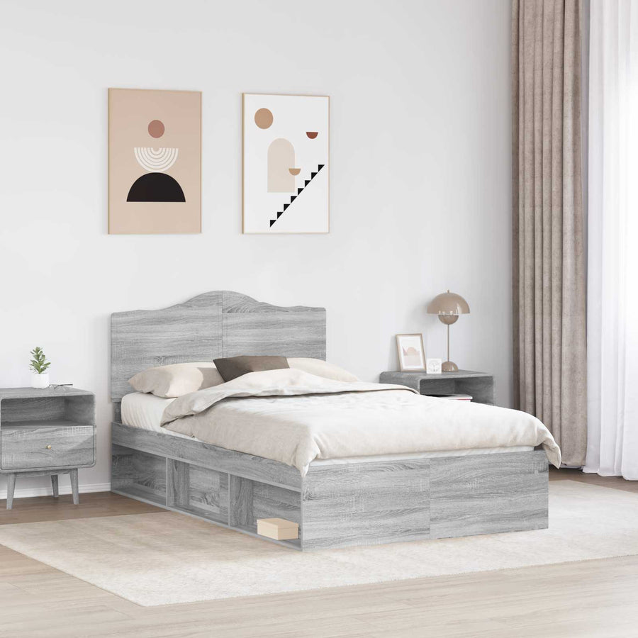 Bedframe Grijs Sonoma 120 x 190 cm Massief grenenhout