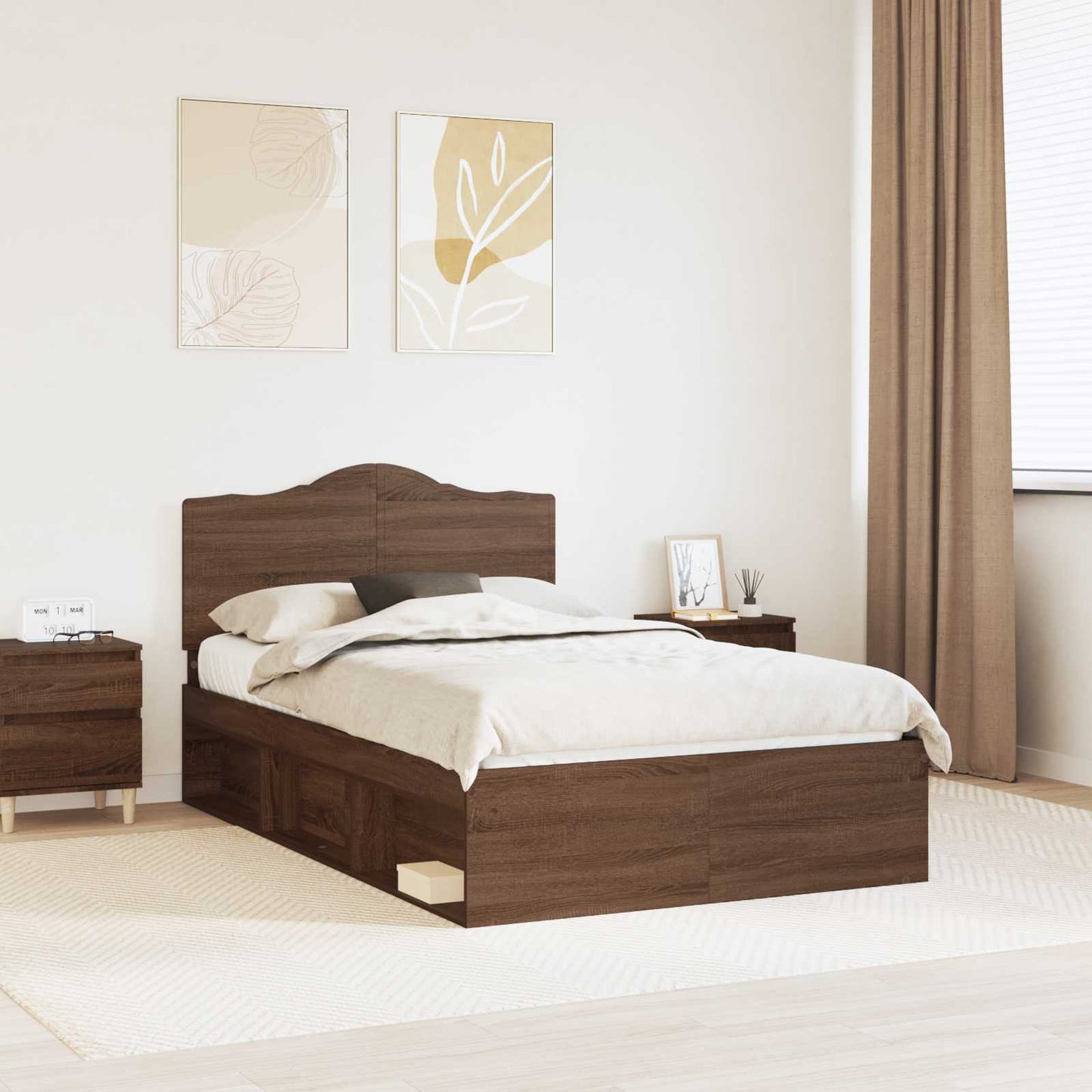 Bedframe Bruin Eiken 120 x 190 cm Massief grenenhout