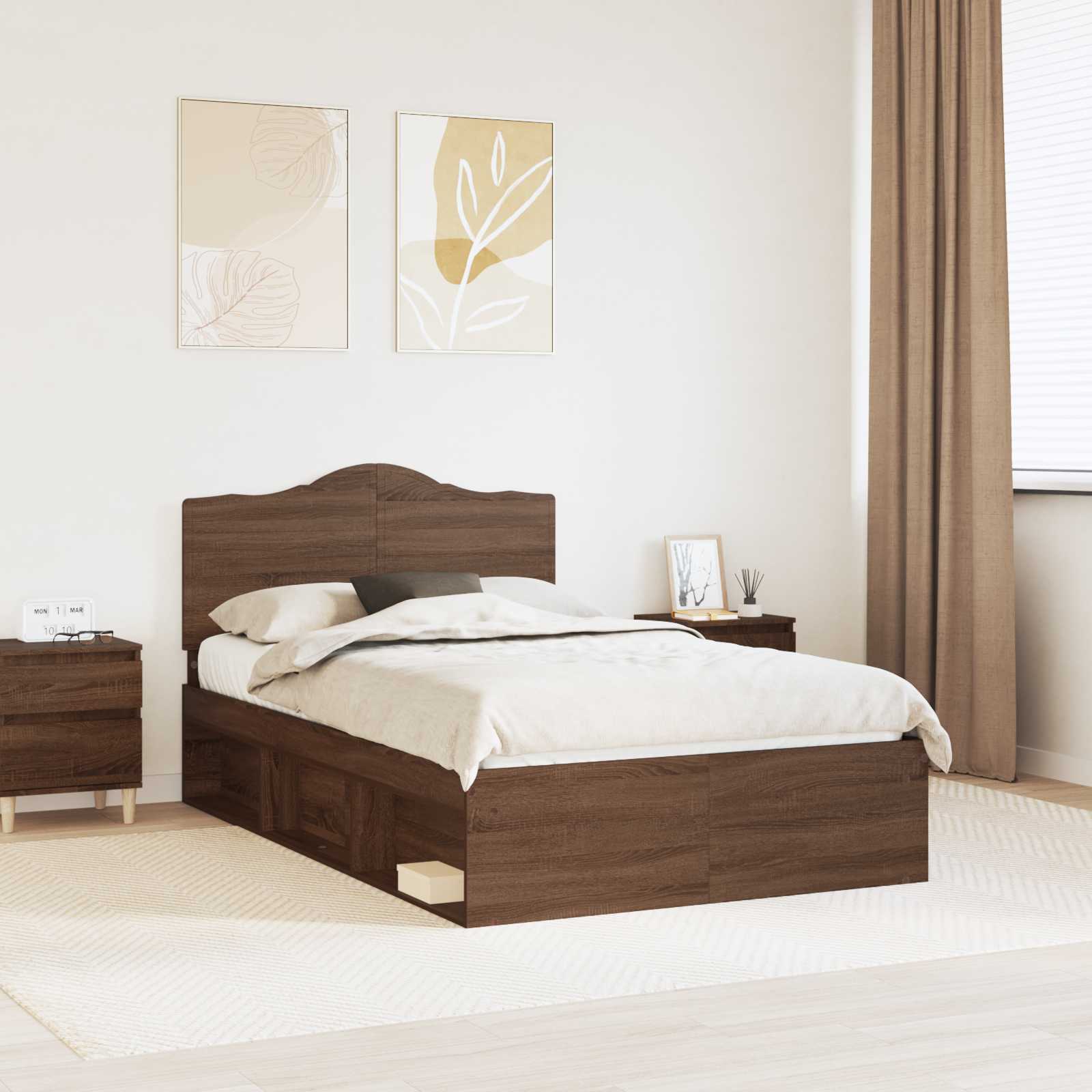 Bedframe Bruin Eiken 120 x 190 cm Massief grenenhout