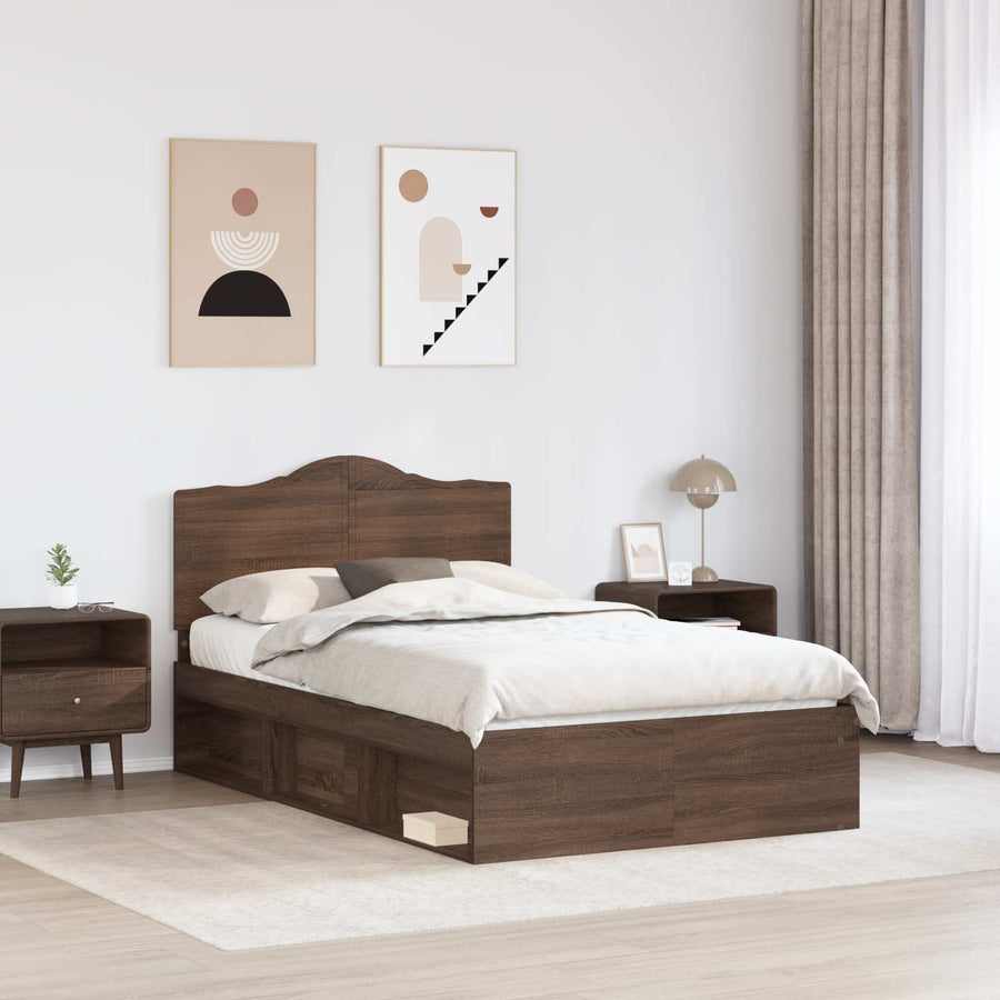 Bedframe Bruin Eiken 120 x 190 cm Massief grenenhout