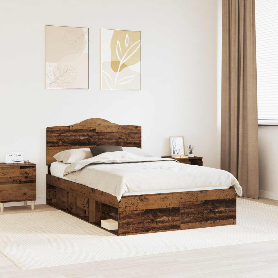 Bedframe met hoofdeinde Oudhout 120 x 190 cm Massief grenenhout