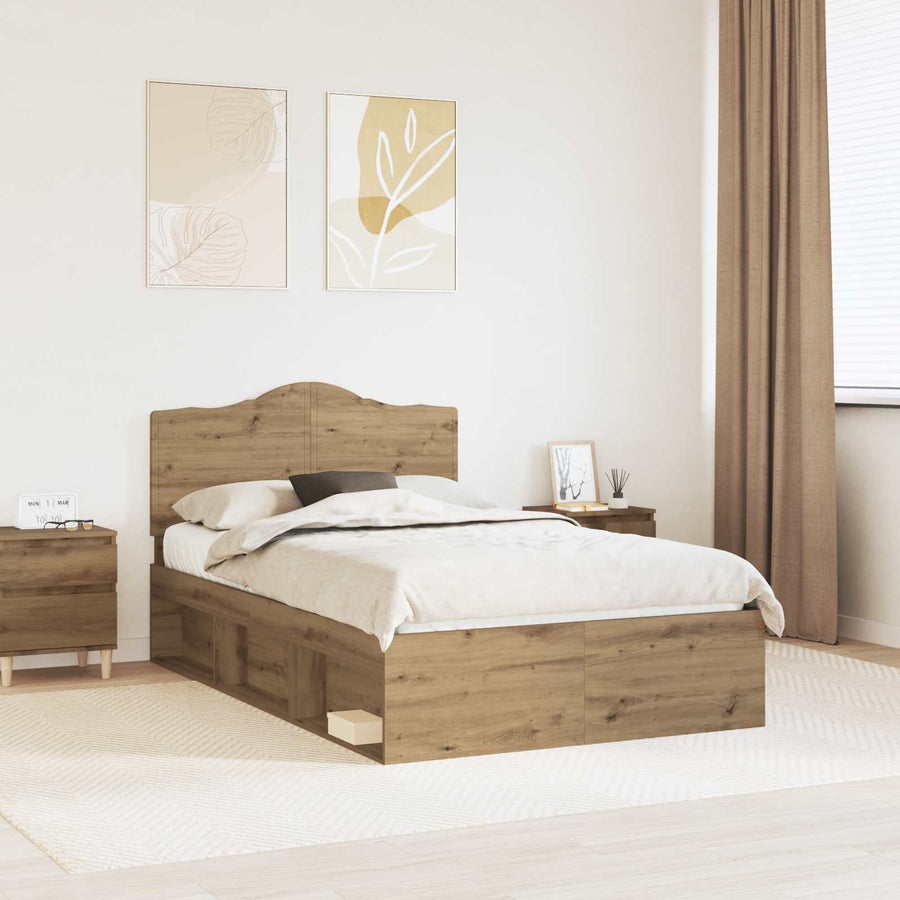 Bedframe Ambachtelijk eiken 120 x 190 cm Massief grenenhout