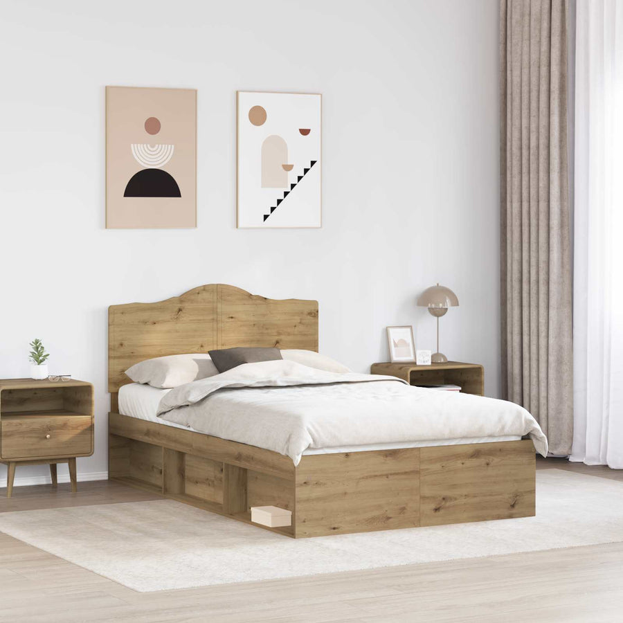 Bedframe Ambachtelijk eiken 120 x 190 cm Massief grenenhout