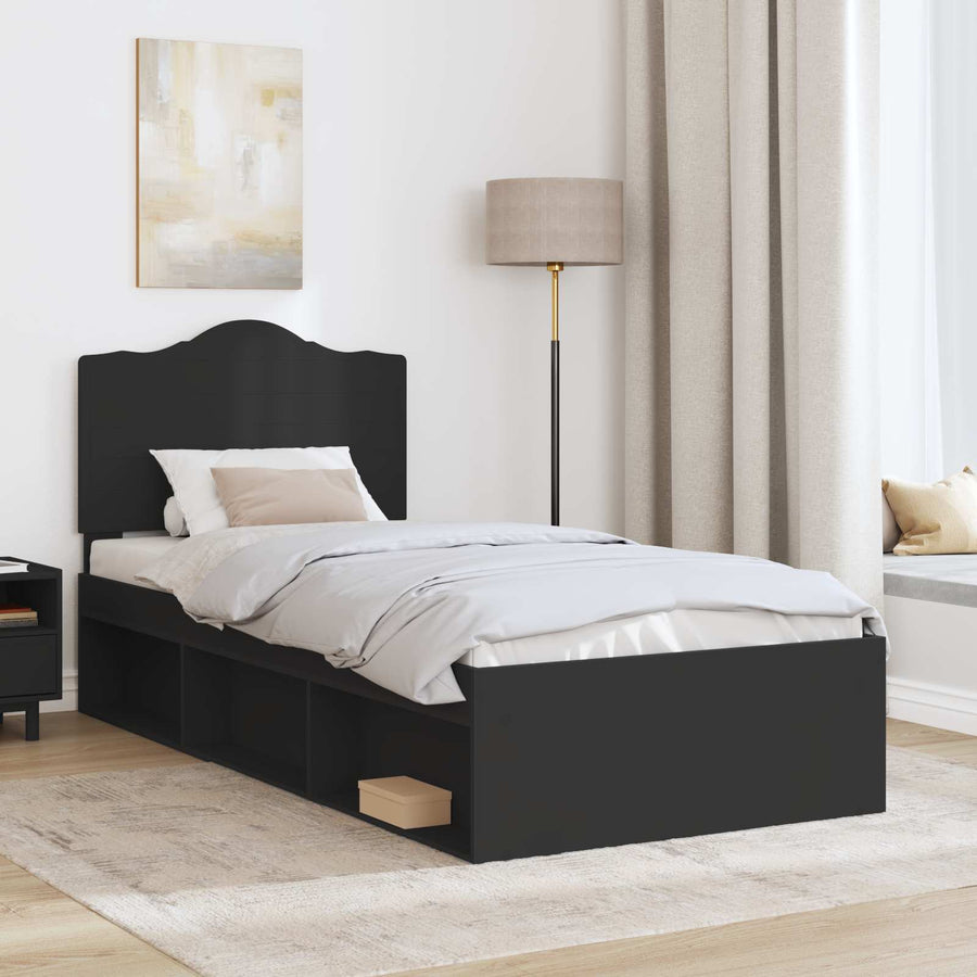 Bedframe met hoofdeinde Zwart 100 x 200 cm Massief grenenhout