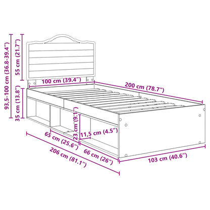 Bedframe Concerte Grijs 100 x 200 cm Massief grenenhout
