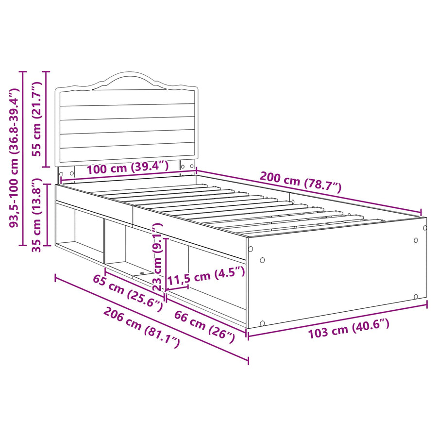 Bedframe Concerte Grijs 100 x 200 cm Massief grenenhout