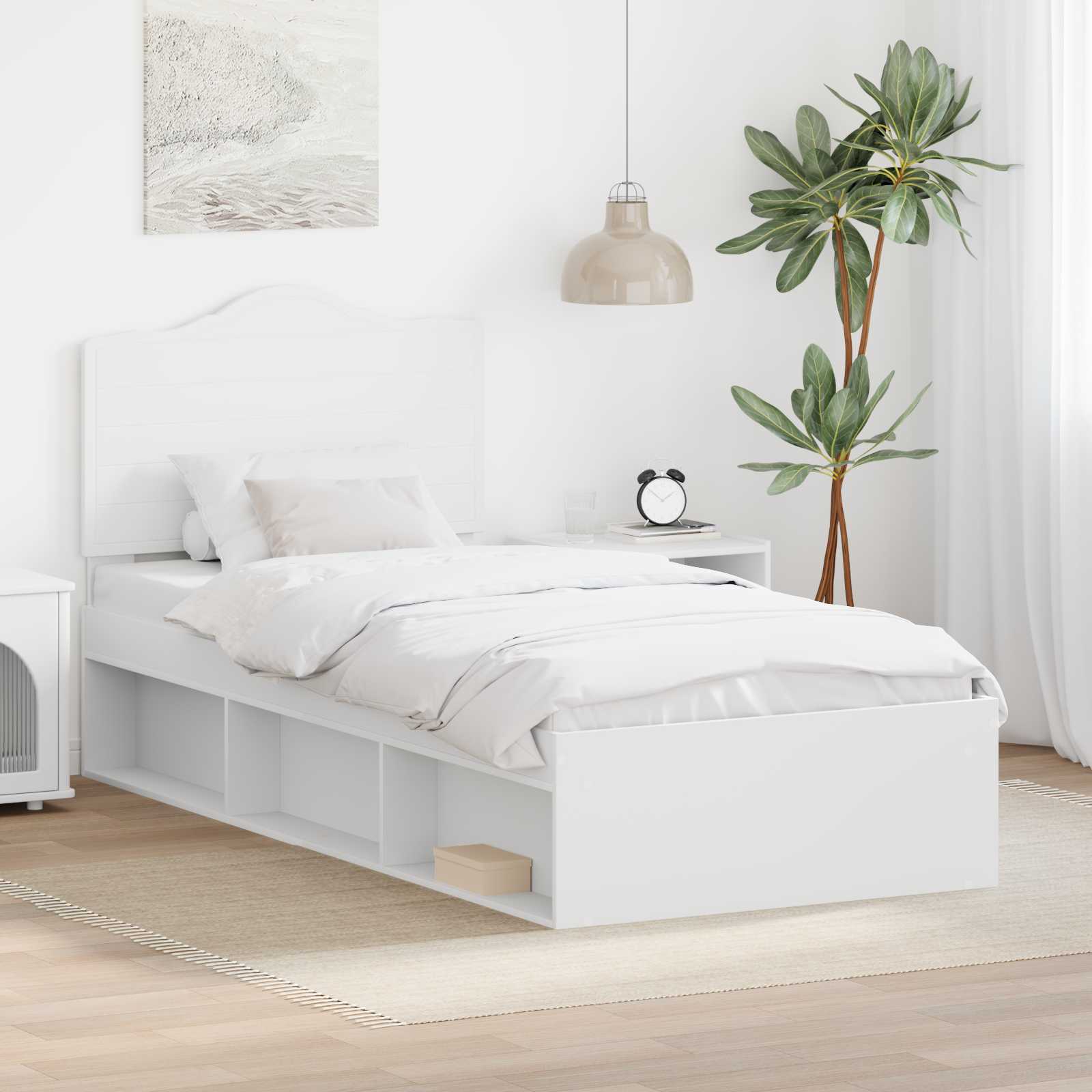 Bedframe met hoofdeinde Wit 90 x 200 cm Massief grenenhout