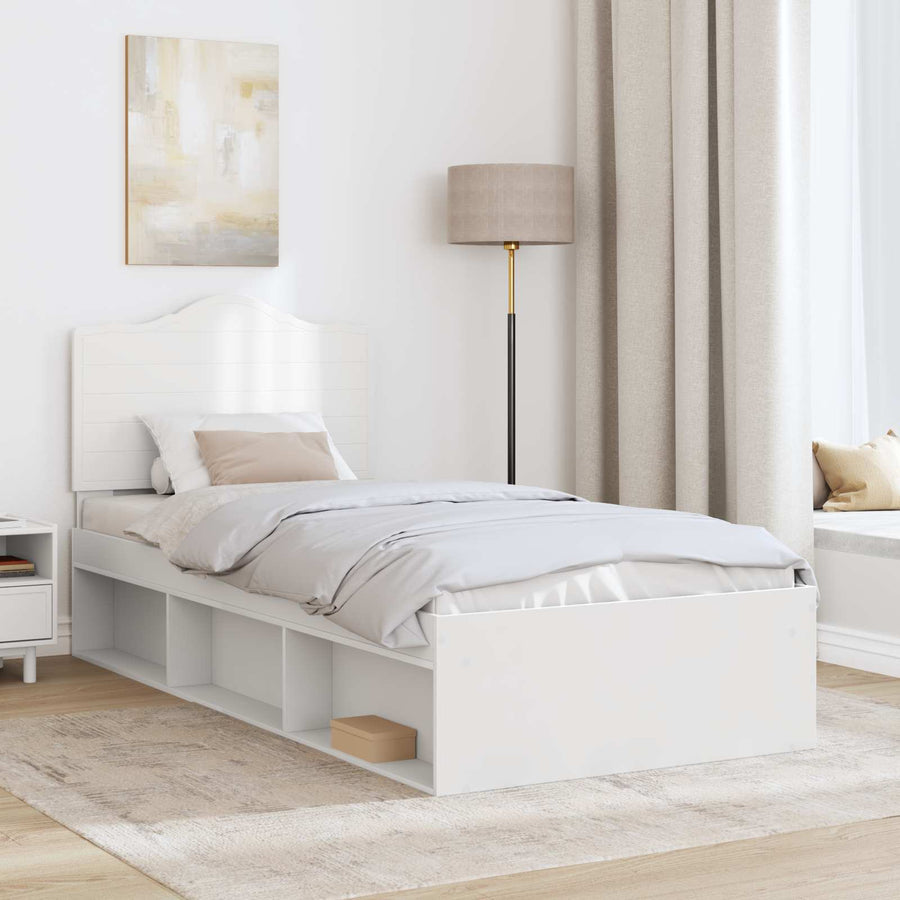 Bedframe met hoofdeinde Wit 90 x 200 cm Massief grenenhout