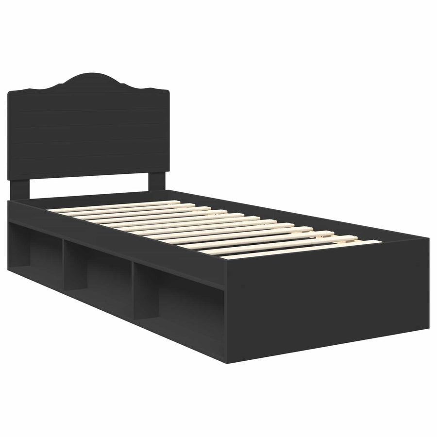 Bedframe met hoofdeinde Zwart 90 x 200 cm Massief grenenhout