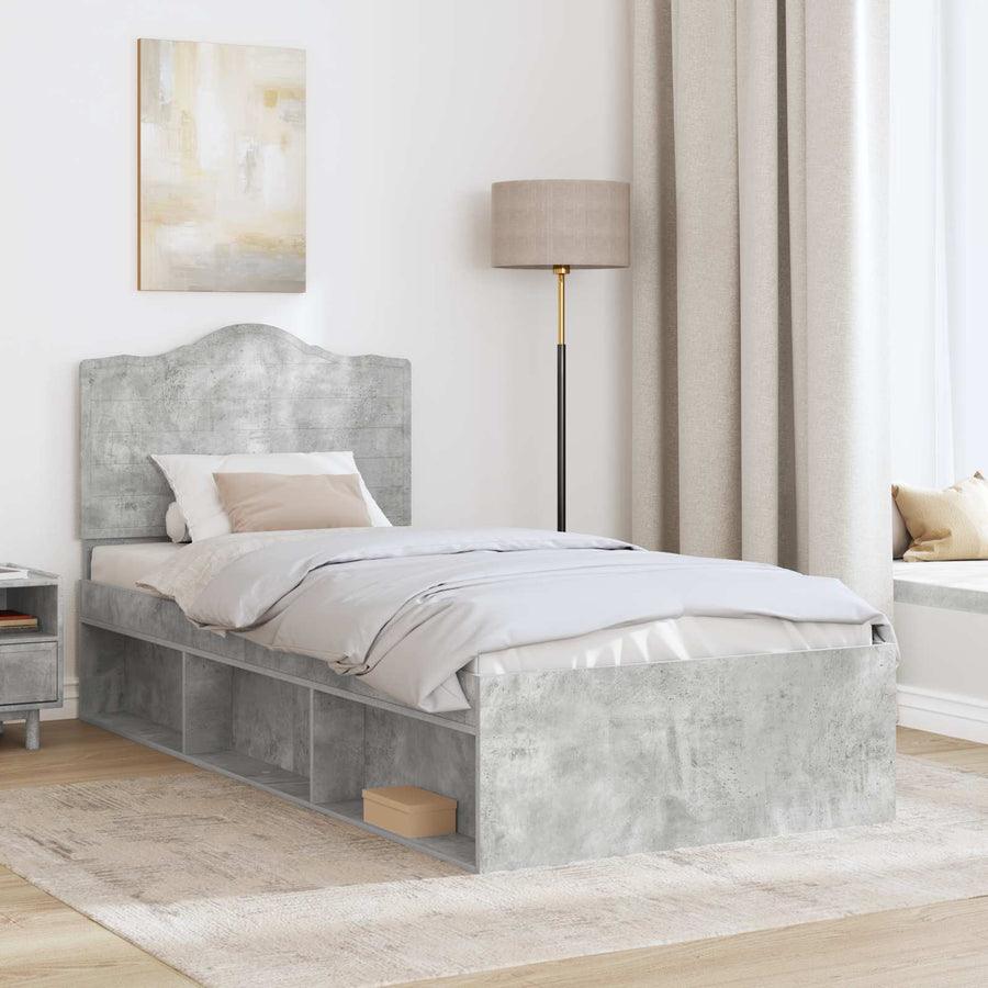 Bedframe met hoofdeinde Beton 90 x 200 cm Massief grenenhout