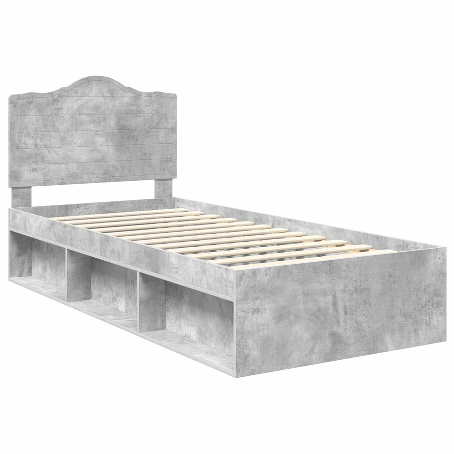 Bedframe met hoofdeinde Beton 90 x 200 cm Massief grenenhout