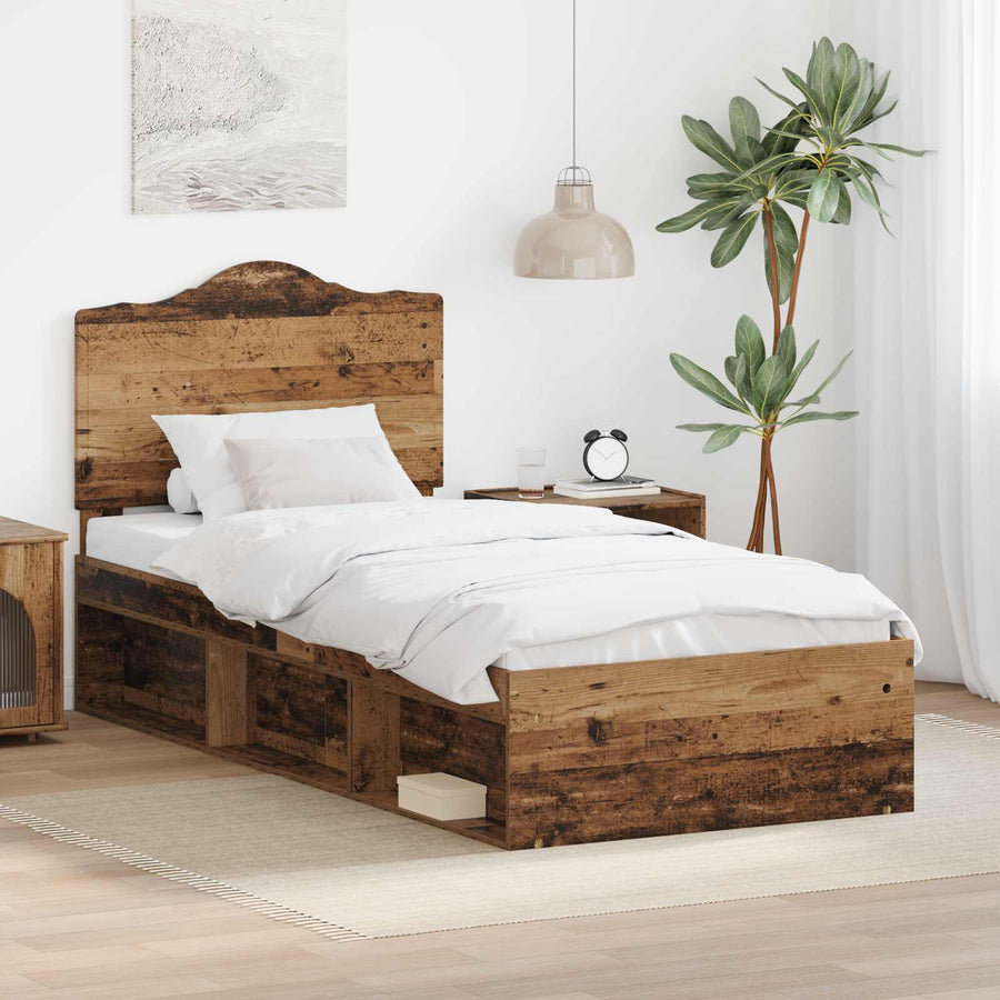 Bedframe met hoofdeinde Oudhout 90 x 200 cm Massief grenenhout