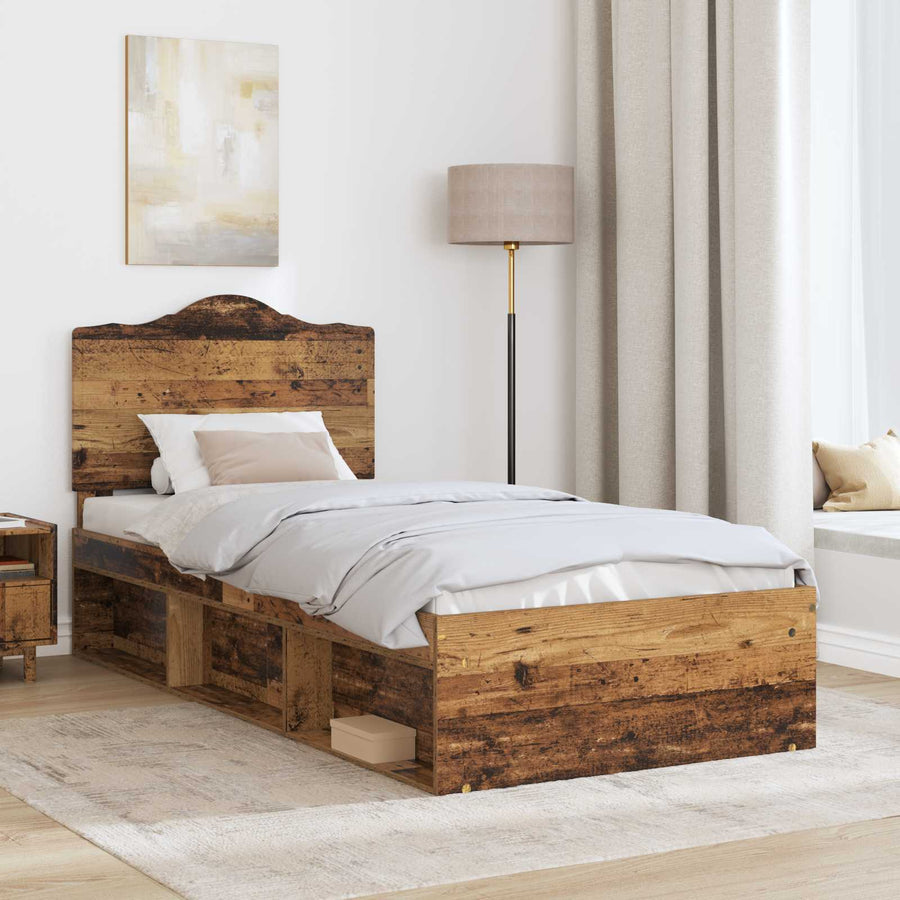 Bedframe met hoofdeinde Oudhout 90 x 200 cm Massief grenenhout