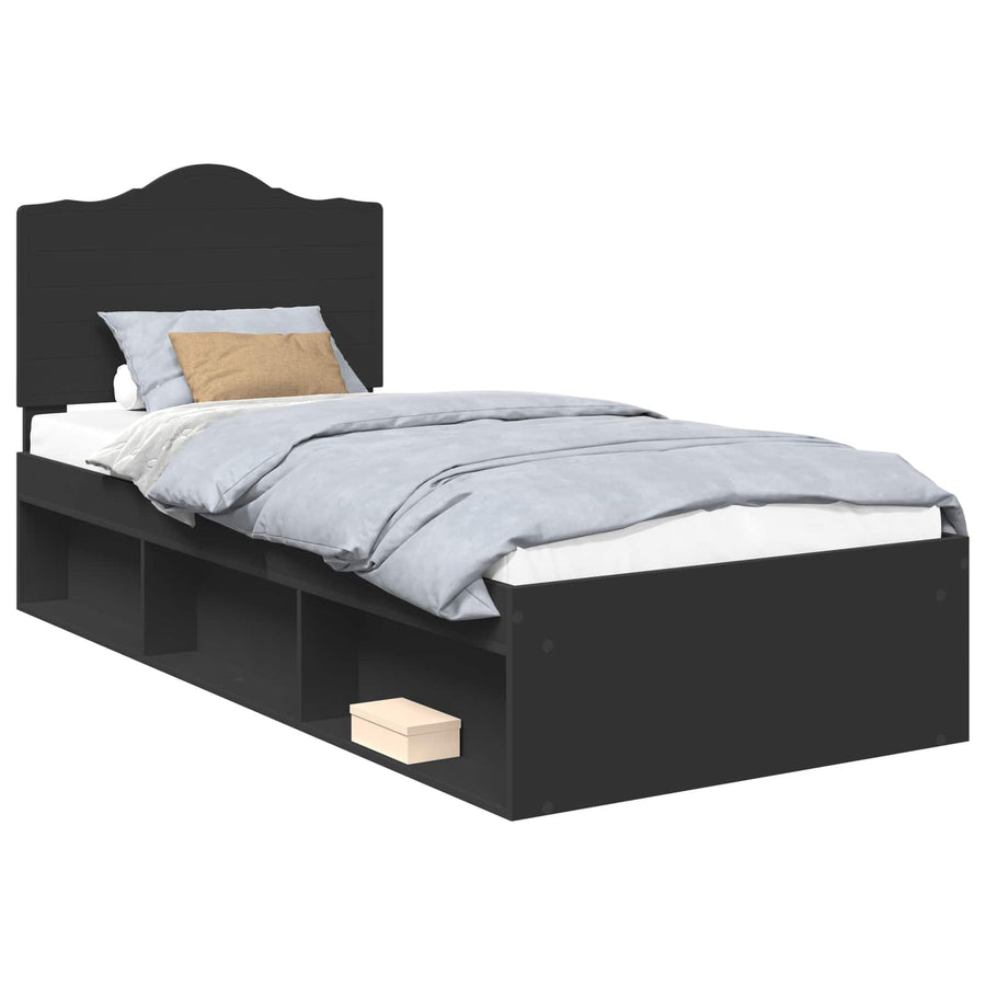 Bedframe met hoofdeinde Zwart 90 x 190 cm Massief grenenhout