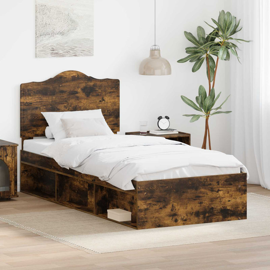 Bedframe Gerookt eiken 90 x 190 cm Massief grenenhout