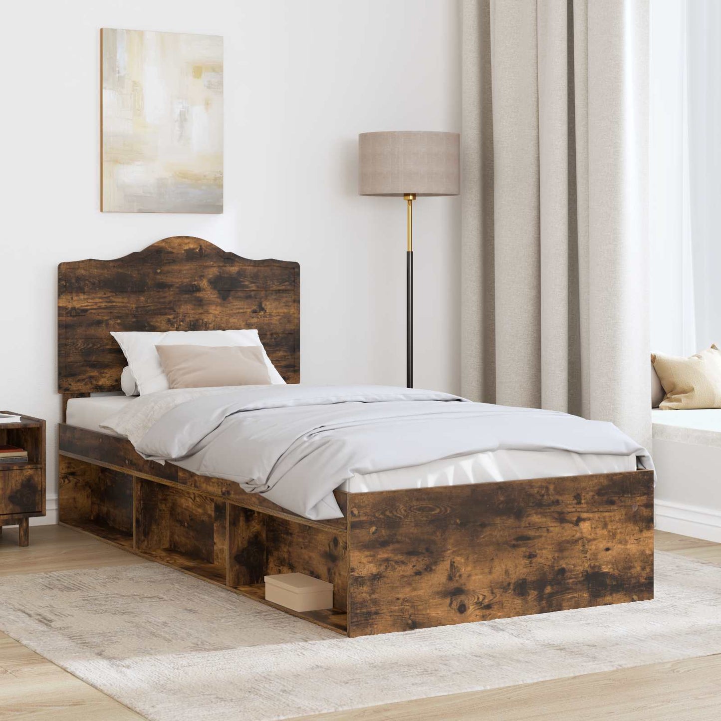 Bedframe Gerookt eiken 90 x 190 cm Massief grenenhout