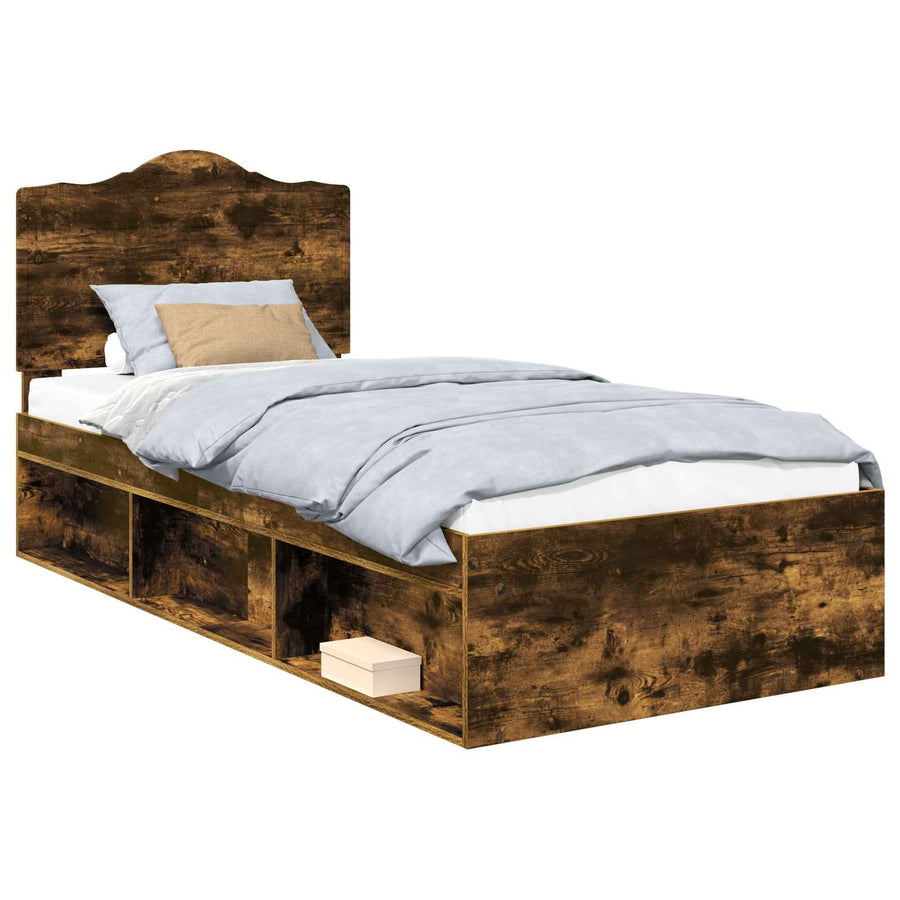 Bedframe Gerookt eiken 90 x 190 cm Massief grenenhout