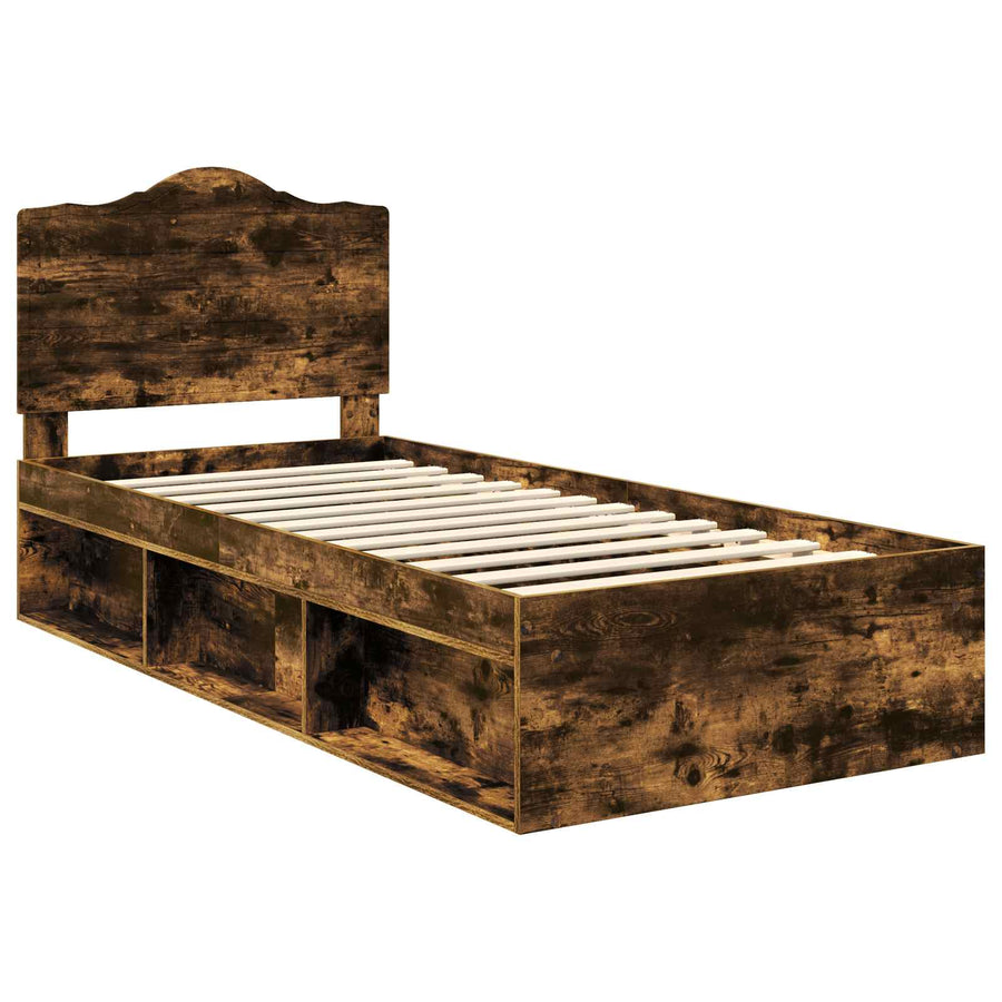 Bedframe Gerookt eiken 90 x 190 cm Massief grenenhout